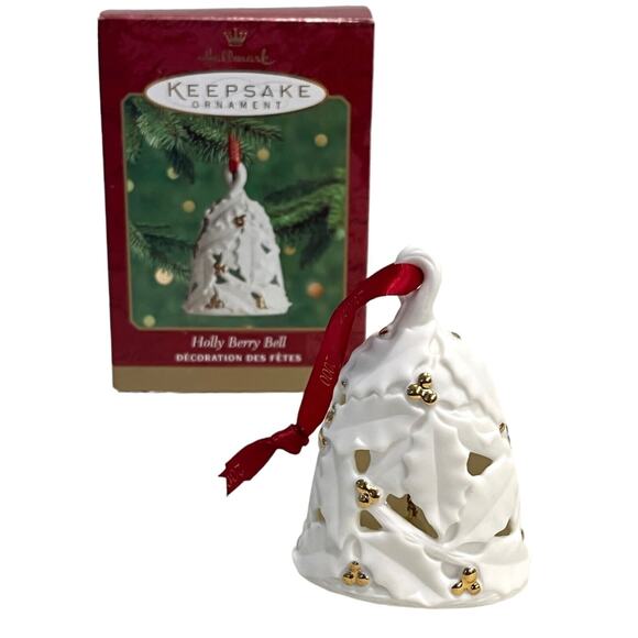 Hallmark HOLLY BERRY BELL ORNAMENT 2000 Millennium Edition Porcelain & Gold BOX - Picture 5 of 6